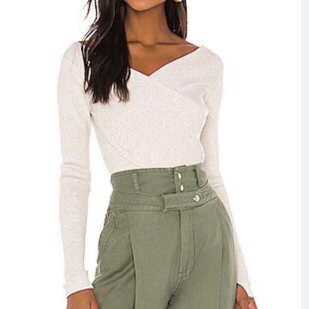 BROCHU WALKER The Cari Rib Wrap Top V-Neck Long Sleeve Bianca Melange SZ: L